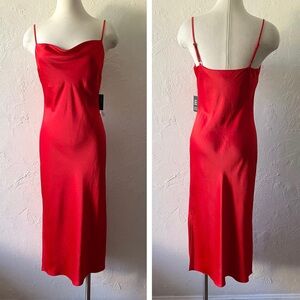 Express Red Satin Midi Cocktail Dress